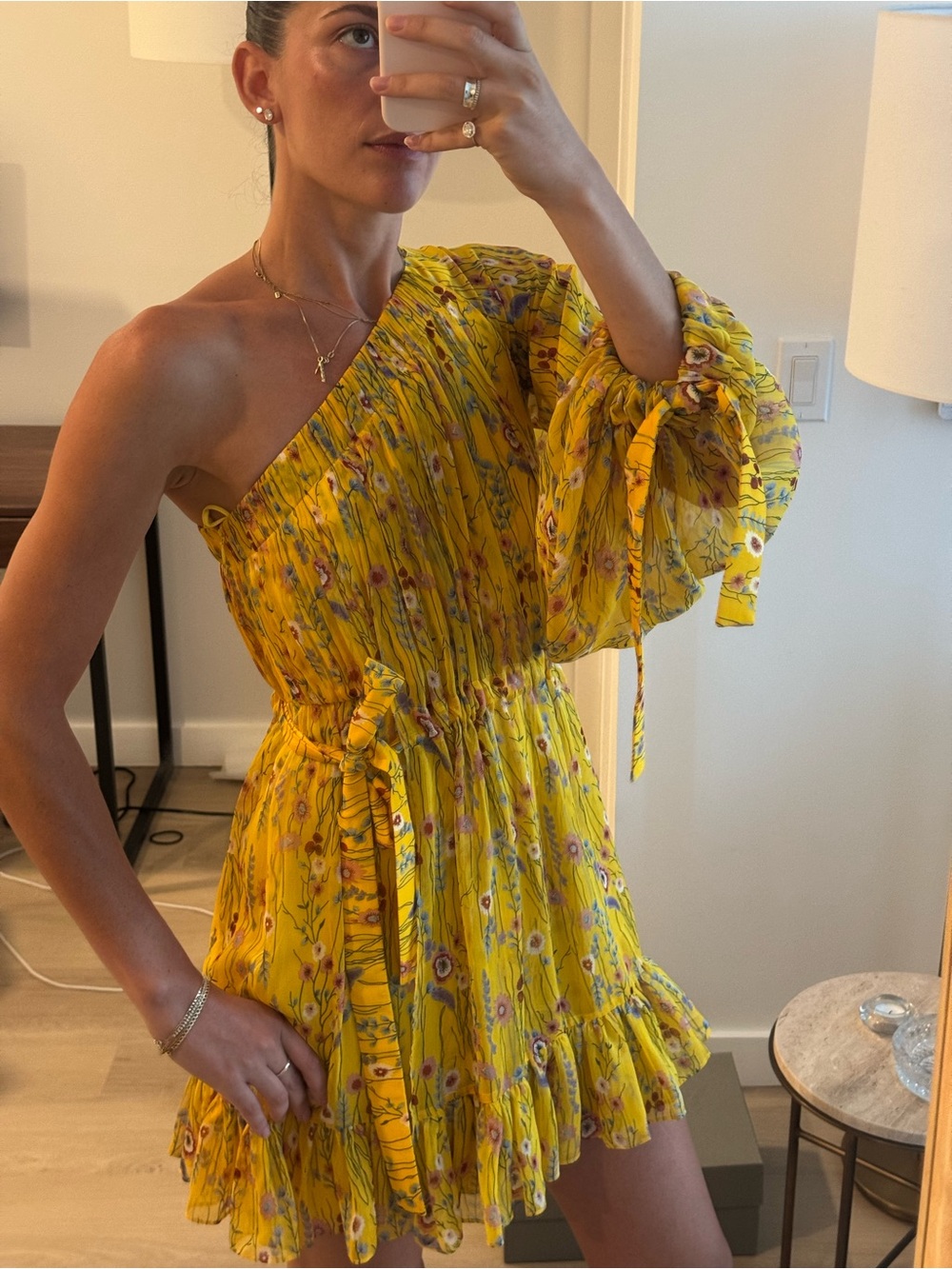 Alexis Bright Yellow One-Shoulder Floral Mini Dress